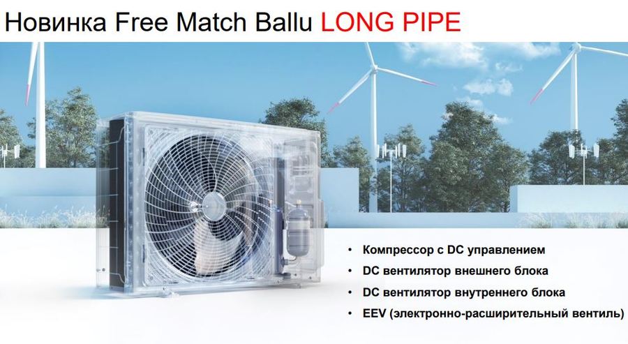 Внешний блок мульти сплит-системы на 2 комнаты Ballu Free Match ERP Long Pipe B2OI-FM/out-18HN8/LP_EU