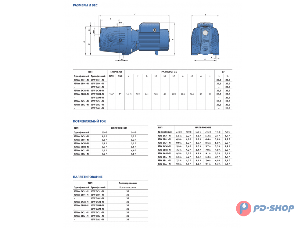 Насос самовсасывающий PEDROLLO JSWm 3CH