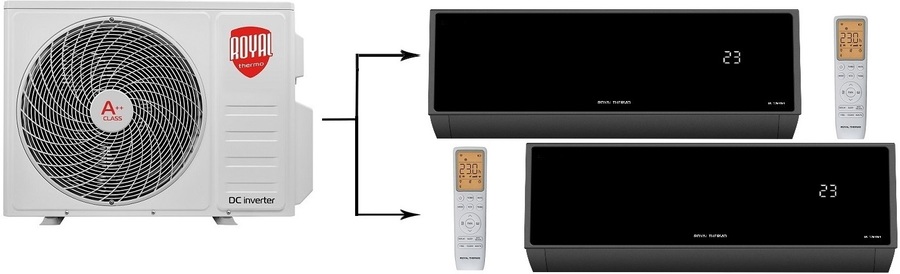 Мульти сплит-система на 2 комнаты Royal Thermo RTFMO-18HN8/RTFMI-09HN8/black*2