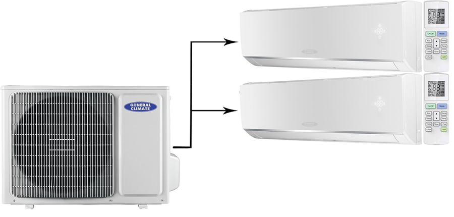 Мульти сплит-система на 2 комнаты General Climate Free Multi 2 GU-M2E18H32/GC-ME09HR32 (WiFi)*2