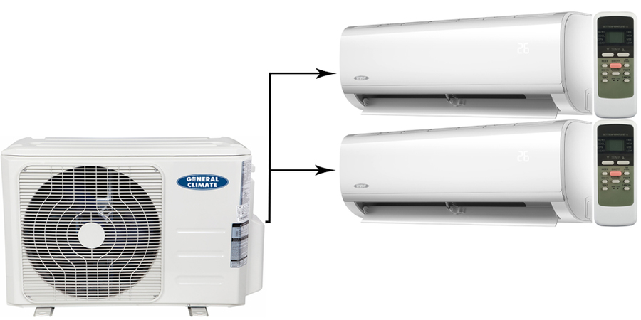 Мульти сплит-система на 2 комнаты General Climate Free Multi GU-M2EA18HN2/GC-MER09HRN1 (WiFi)*2